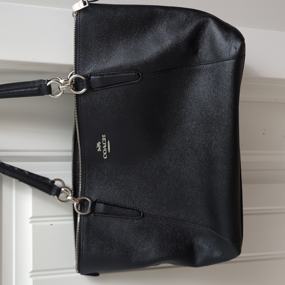Coach black tote coated canvas silver